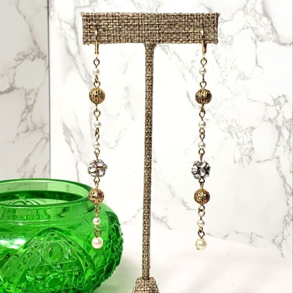 LONG DANGLING LEVERBACK EARRINGS - Picture 1 of 6